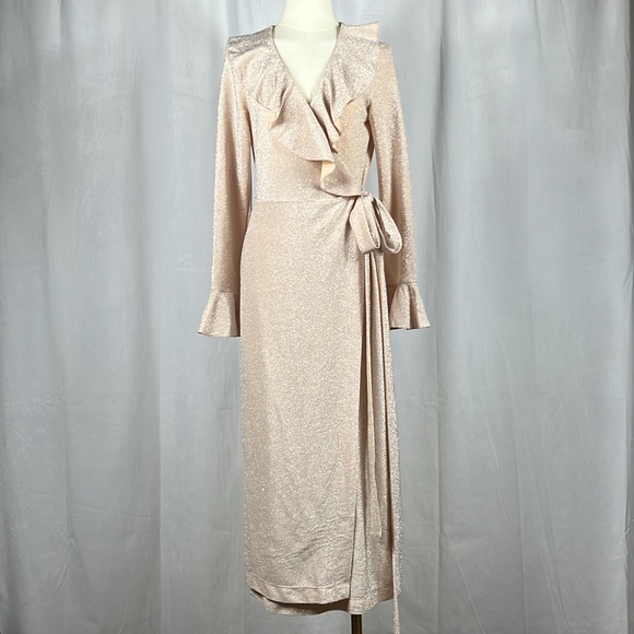 Free People One More Time Lurex Wrap Dress in Peach. - Picture 3 of 10